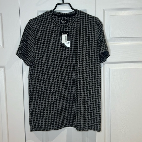 Man Dogtooth Jaguard T-shirt Charcoal - Picture 1 of 3